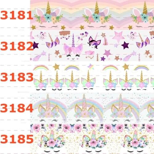 10yards -different sizes -cartoon Unicorn pattern ribbon printed Grosgrain ribbon
