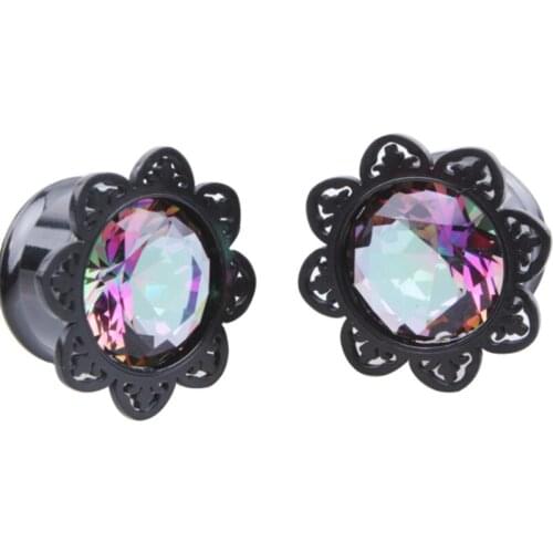 2PCS Hot Sale Stainless Steel Flowers Ear Gauge Flesh Nature Srone Ear Tunnel Plug Expansion Body Piercing Jewelry Free Shipping