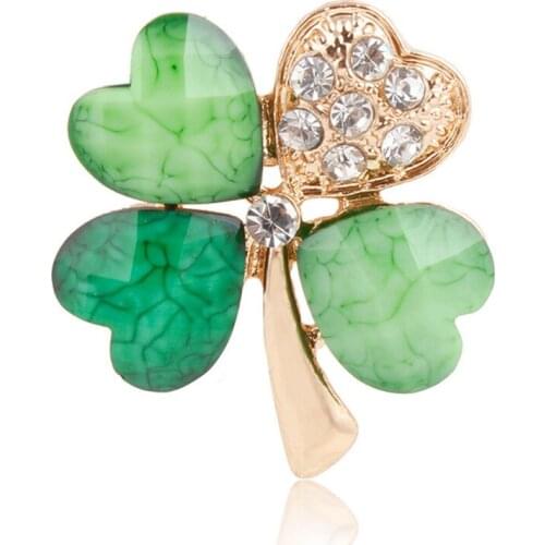 2020 Hot Green Four Leaf and Rhinestones Lapel Pins or Brooches for Women or Men In Assorted Designs