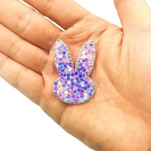 5pcs Bunny Tail Rabbit Applique stick-on fabric pads Rhinestone Bling felt fabric pad for Scrapbooking Wedding Decors Garments