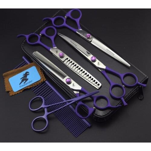 7.0inch Professional Premium Sharp Edge Dog PET GROOMING SCISSORS SHEARS Pet Scissors Set Purple straight handle