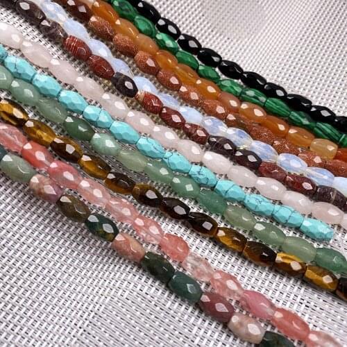 Natural Malachites Turquoises Beads Section Rice Shape Loose Beads for Women Making Necklaces Bracelets Length 20cm Size 6x9mm