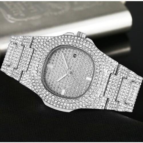 Cool Hip Hop Diamond Watch Rap Mens Quartz Strap Calendar Sky Star Steel Band Diamond Watch
