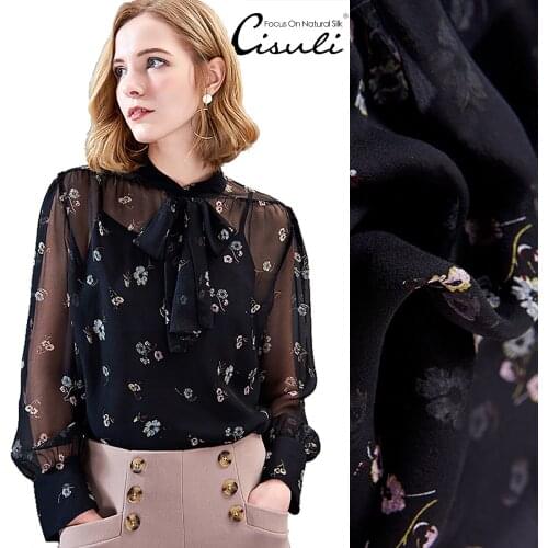 CISULI 100% Silk Chiffon 10 momme 140cm Digital Printed Floral Pattern New Exclusive Desigual China Silk Free Shipping