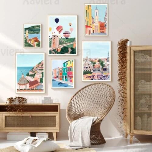 Comics Deco Painting Illustration European Travel City Landscape Picture Canvas Art Print Home Decoration Mural Living Room Wall