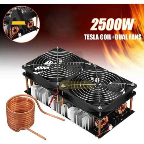 1800W 2500W ZVS Induction Heater Heating 12V-48V PCB Board Module Flyback Driver with Coil Dual Fan Power Supply Kit