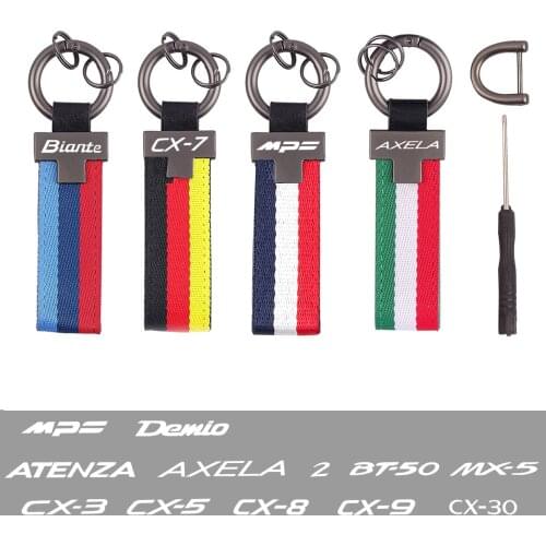 Carabiner Tricolour flag Car leather keychain For Mazda 2 3 5 6 Atenza Axela Biante BT-50 CX-3 CX-30 CX-5 CX-7 CX-8 CX-9 MPV MS