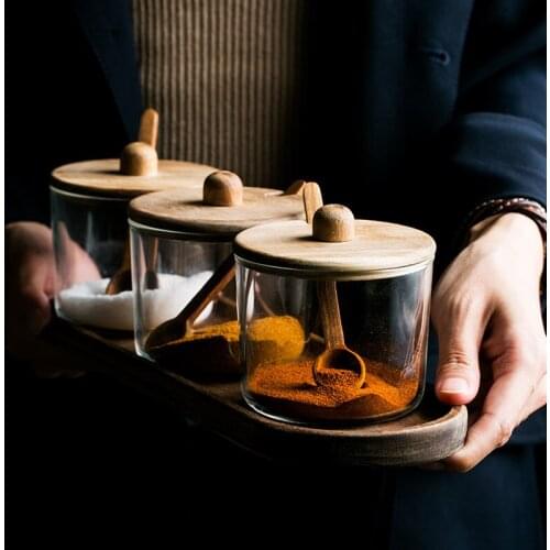 Kitchen Seasoning Box Glass Spice Jars Seasoning Box Cans of Oil Or Salt Shaker Vinegar Sauce Storage Combo Set