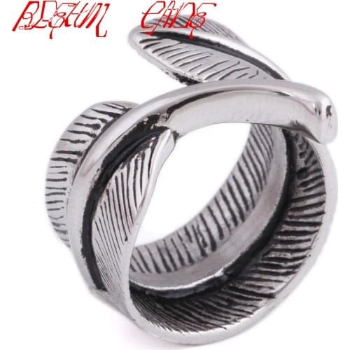 Punk 20MM Wide Feather Leaf Ring Stainless Steel Jewelry For Party Gifts