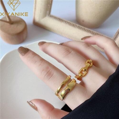 XIYANIKE 925 Sterling Silver Korean Double Wave Opening Ring Female Fashion INS Chain Simple Exquisite Temperament Couple Кольцо