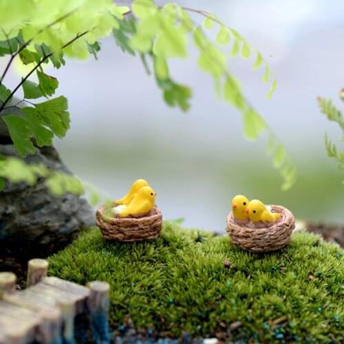 DIY Mini Nest With Birds Fairy Garden Miniatures Gnomes Moss Terrariums Resin Crafts Figurines For Home Garden Decoration