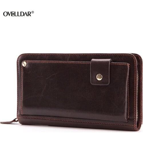 Business Mens Handbags Leather Clutches First Layer Cowhide Wallet Multi-card Zipper Wallet Mobile Phone Bag Large Capacity