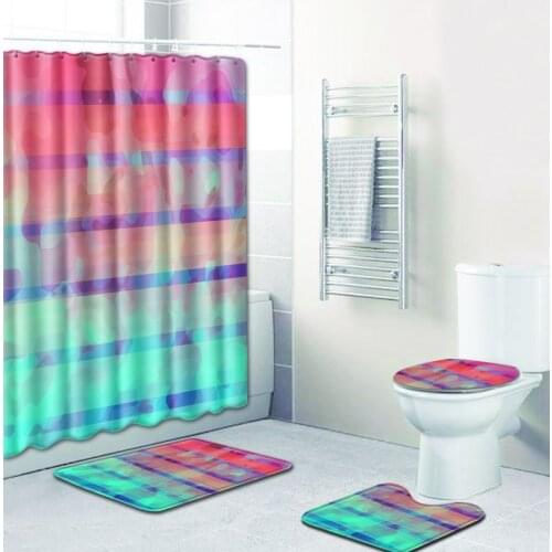 Zeegle Bath Mat Set with Waterproof Shower Curtain Toilet Seat Cover Mat Non-Slip Soft Floor Mat Rug Bathroom Set with Hooks