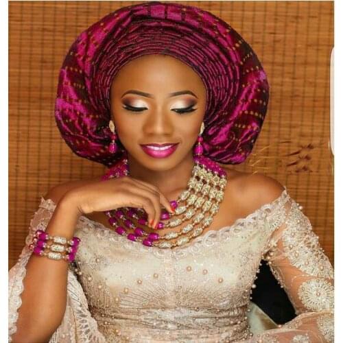 Amazing Fuchsia Pink Nigerian Wedding Gold Beads Jewelry Sets African Brides Gift Necklace Bracelet Earrings Set Free Ship WD958