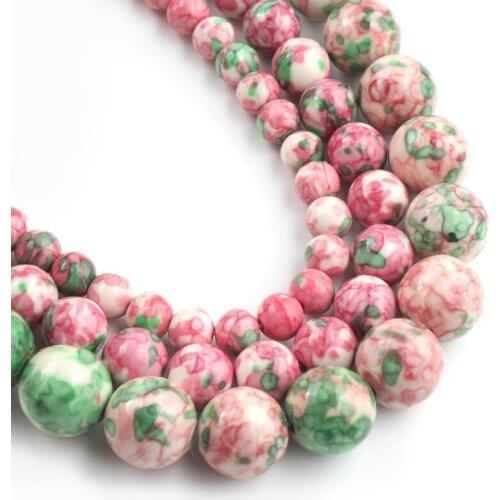 Natural Stone Pink Green Jaspers Round Beads 15" Strand 4 6 8 10 12MM Pick Size For Jewelry Making Diy Bracelet Necklace