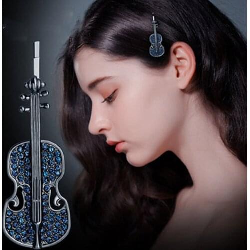 2021 New Unique High Quality Violin Hairpin Retro Girl Hair Accessories Fashion Sweet Lovely Crystal Duckbill Clip Headdress