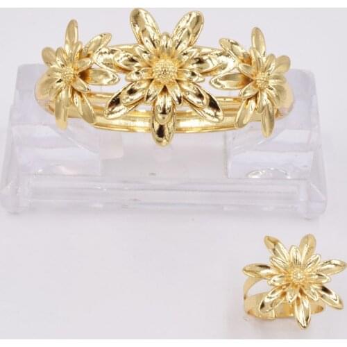 NEW High Quality Ltaly 750 Gold color Jewelry Set For Women african beads fashion Bracelet Ring jewelry