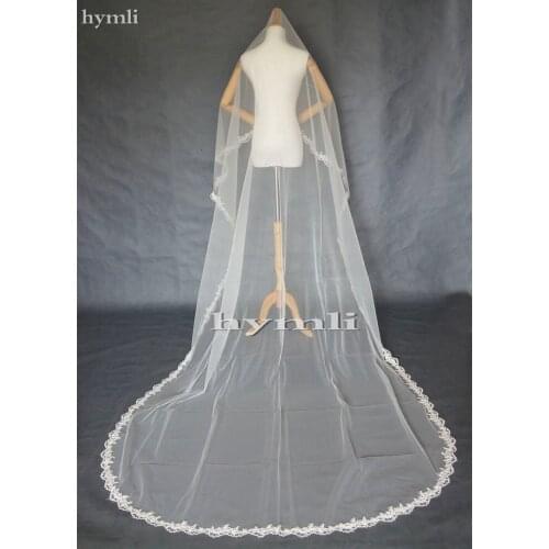 1 Layer White Ivory Lace Wedding Veils Drop Veil Cathedral Veil No Comb Velo De Novia