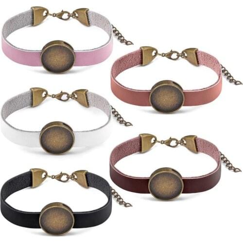 5pcs Leather Bracelet Base Setting For Round 18mm Cabochon Connector Semifinished Bezel Tray For Jewelry Making DIY