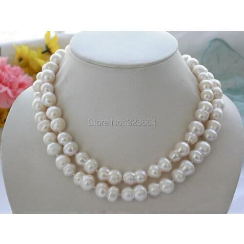 34" 22mm white baroque double freshwater cultured pearl necklace