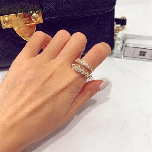 Ropuhov 2021 New Korean Fashion Gift Woman Micro-encrusted Zircon Luxury Serpentine Open Ring Diamond Bling Wholesale