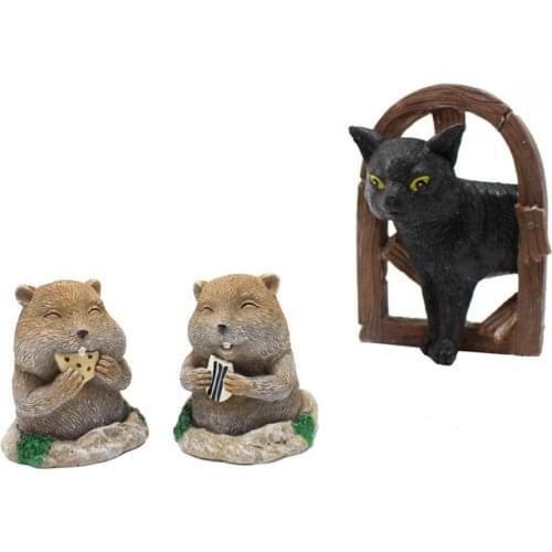 Garden Animal Statue Courtyard Cat And Gopher Sculpture Resin Figurines Miniature Simulation Animal Tabletop Ornaments