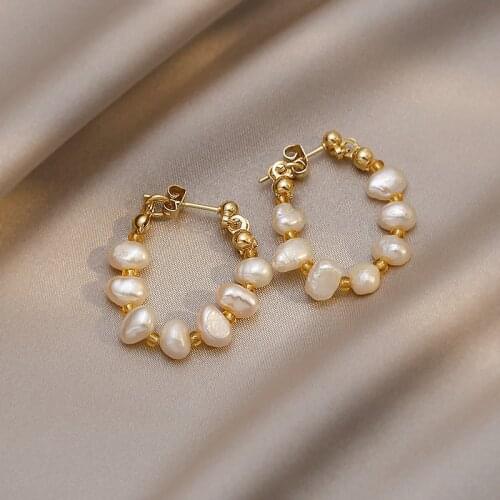 Baroque freshwater pearl earrings Korean fashion style net red earrings