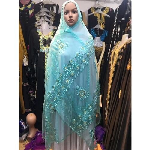 New Affican Embroidered Headdress Mesh Lace Floral Shawl Chiffon cotton Wrap Diamond Big Szie Scarfs For Ladies Muslim Scarves
