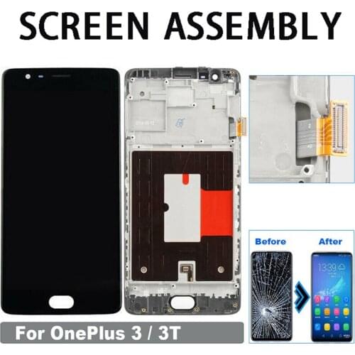 For Oneplus 3T 1+3T Three LCD Screen Replacement Touch Digitizer Display Frame High Quality LCD Display Touch Screen Accessories