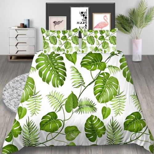 Tropical Leaf Green Plants Comforter Bedding Set 3D Print Luxury Queen King Single Duvet Cover Set Home Textile Decor Modern