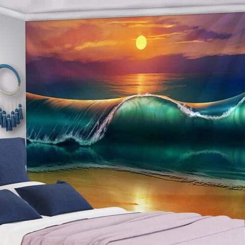 Sunset And Waves Tapestry Ocean Forest Animal Design Hippie Home Decor Wall Tapestry Blanket