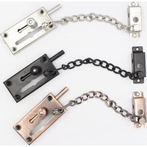 Stainless Steel Chain Door Guard Slide Bolt Latch Safety Door Lock with Anti-Theft Chain, Spring Lock, Black, Silver, Red Bronze