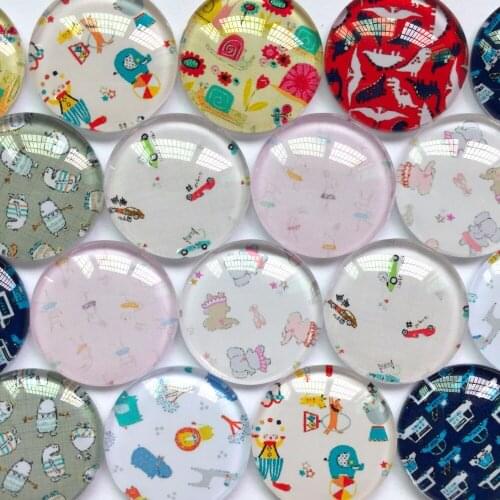 ZEROUP 12mm 20mm Round Photo Glass Cabochon Mixed Pattern Fit Cameo Base Setting for Jewelry Flatback BCH250