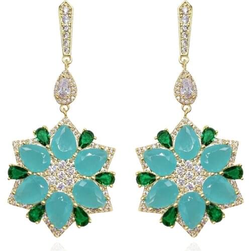 Blue Crystal Earrings Jewelry for Female boucle d’oreille бижутерия Luxury Jewellry 2021 Fashion Cubic Zirconia Flower Dangle