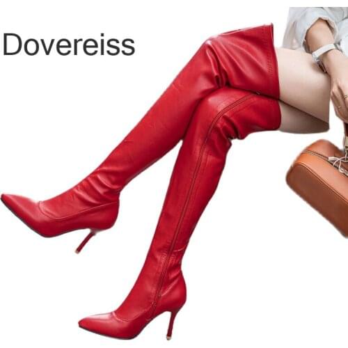 Winter For Woman New Fashion Pointed Toe Shoes Sexy Red White Party Shoes Stilettos Heels Over The Knee High Boots Zipper 37-47