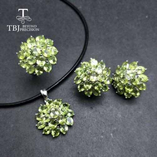 TBJ,Romantic natural peridot gemstone jewelry set in 925 sterling silver best ring pendant earring for women daily party wear