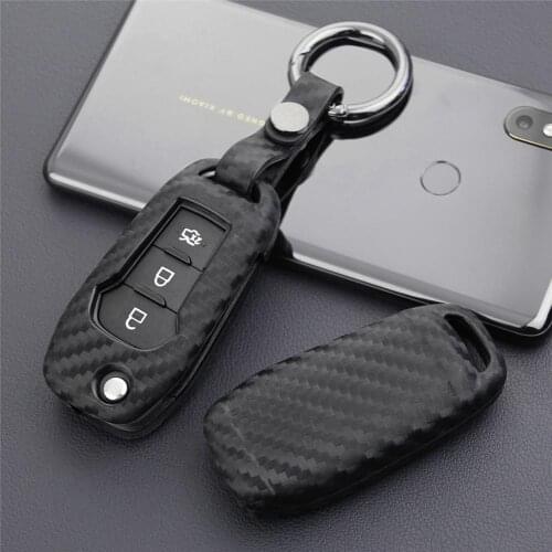 1Pcs Car Key Case Cover Carbon Fiber Fold Covers For Ford FocusEverest Explorer Edge Kuga Auto Key Protecter Car Accessories