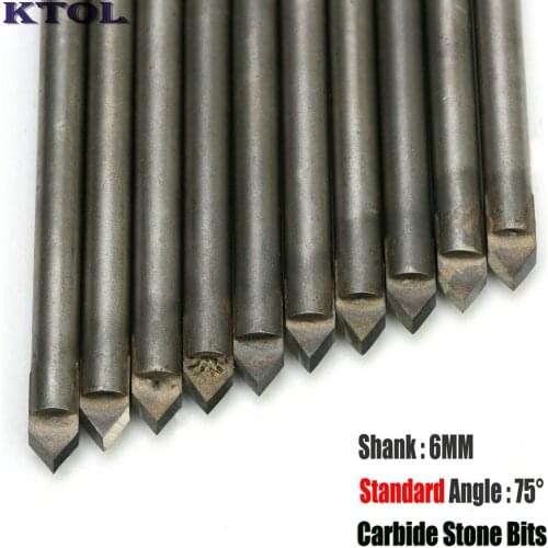 10pc 6mm Shank 75 Standard Angle Stone Tools, Carbide Engraving Cutter, Router Bits Set for CNC Router Granite Engraving Machine
