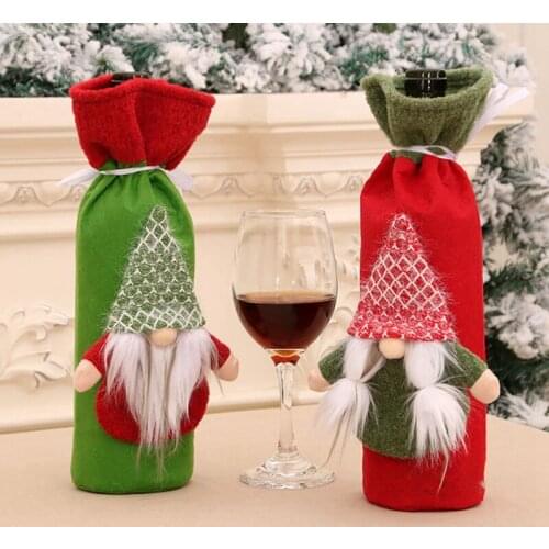 2 Pcs Christmas Sweater Wine Bottle Cover Reusable Wine Bottle Bags for Holiday Party Christmas Table Home Decoration