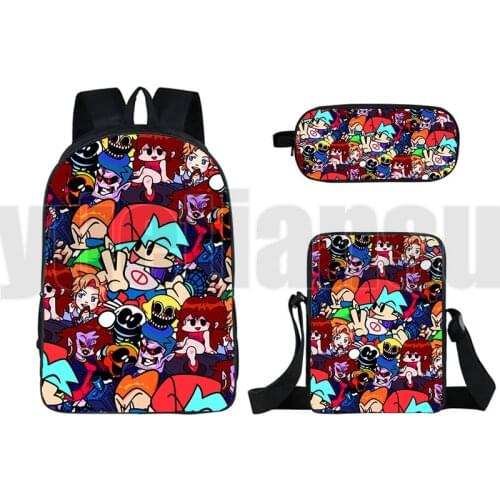 Fnf Hot 3D Game Anime Friday Night Funkin Backpack 16 Inch School Bag Bookbag 3 Pcs Set Backpacks for School Teenagers Girls