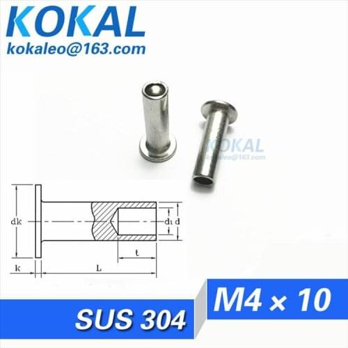 [304-M4*10]100PCS Free Shipping SUS304 stainless steel thin flat head half hollow rivets M4*10mm rivets with 10mm length