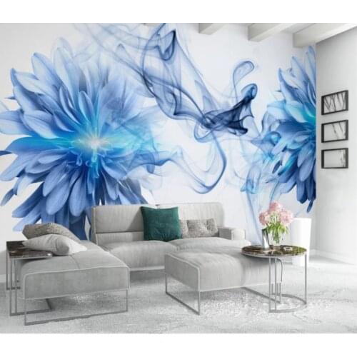 3D wallpaper Modern minimalistic abstract smoke blue flowers bedroom background wall hd wall paper