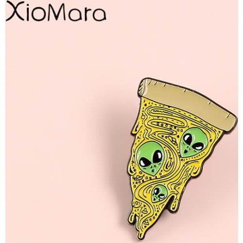 Pizza Planet Enamel pin Funny Alien Pizza fillings Cosmic Universe UFO Meme Jewelry Badge Brooches pins For Friends