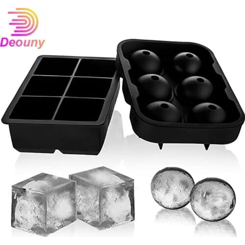 DEOUNY Whiskey Wine Cocktail Ice Cube Trays Silicone Combo Mold Sphere Ice Ball Maker With Square Molds Reusable And BPA Free