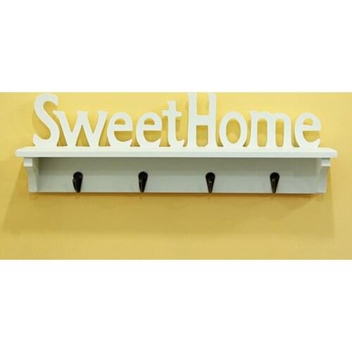 1Pc Sweet Home Words 4 Hooks Shelves Hat Key Holders Storage Shelf Hanging Hooks Wall Mounted Rack Home Storage Holder