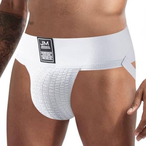 JOCKMAIL Men Jockstrap Athletic Supporter Underwear Gym Strap Brief Mesh,3" Waistband White Jockstraps,Gay Men Underwear Sexy