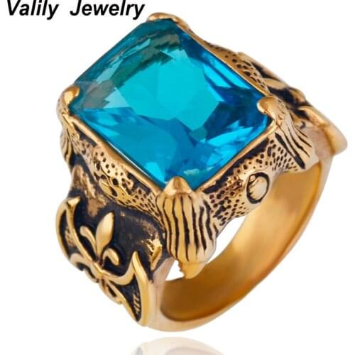 EdgLifU Men Ring Punk Gothic Dragon Claw Biker Stainless Steel Classic Cross Ring with Glass Fashion Mens ring jewelry