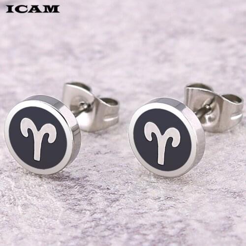 ICAM Popular Black Color Round Shape Stud Earring Discount Wholesale Stainless Steel Material Earring Jewelry For Men