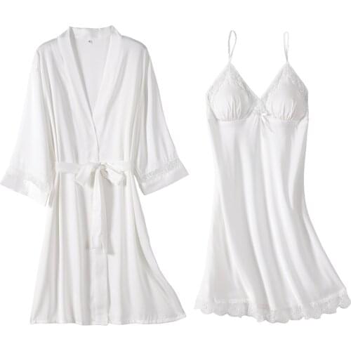 White Bride Bridesmaid Wedding Robe Set Women Sleepwear Nightgown Summer Kimono Gown Sexy Sleep Set Nightdress Loose Homewear