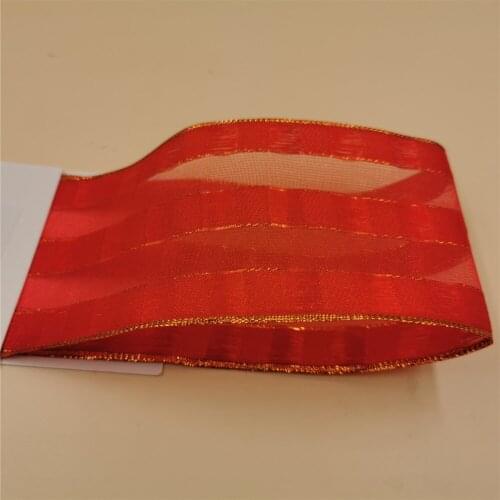 63MM X 25 Yards Wire Edge Red Organza Ribbon with Gold Edge for Birthday Decoration Gift Wrapping 2-1/2"